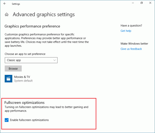 Aktivieren oder Deaktivieren der Vollbildoptimierungen in den Windows 10-Einstellungen