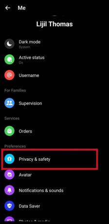 dodirnite Privatnost i sigurnost pod Preferences | uklonite predloženo u Messengeru