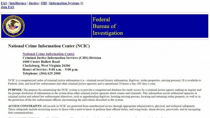 Ιστότοπος του Εθνικού Κέντρου Πληροφοριών για το Έγκλημα (NCIC).