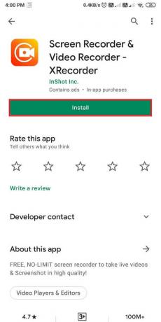 Abra Google Play Store e instale la aplicación 'Grabadora de pantalla y grabadora de video- Xrecorder'