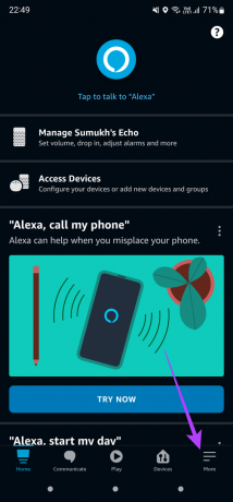Registerkarte „Mehr“ in der Alexa-App