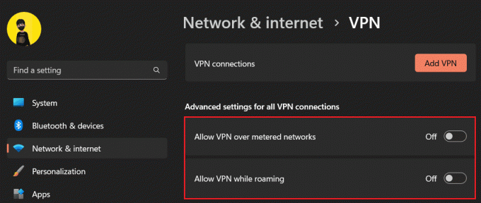 Kytke VPN-asetukset pois päältä