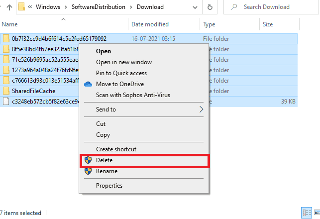 Verwijder alle bestanden op de downloadlocatie. Oplossing We konden geen verbinding maken met de updateservice in Windows 10