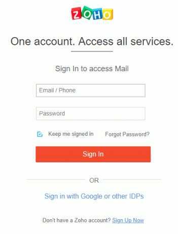 Navštivte zoho.com a klikněte na Přihlásit se nyní