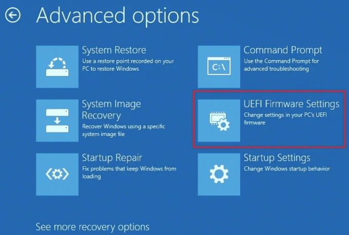 Klicken Sie auf UEFI-Firmware-Einstellungen. Beheben Sie den thermischen Auslösefehler in Windows 10