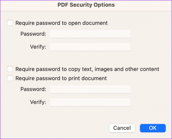 pdf opzioni di sicurezza mail app mac