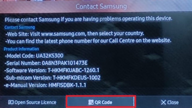 QR kod Kontaktirajte Samsung Smart TV | prijavite se na Samsung račun na TV-u