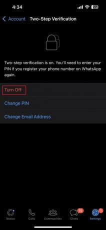 Изаберите Верификација у два корака и тапните на Искључи. 