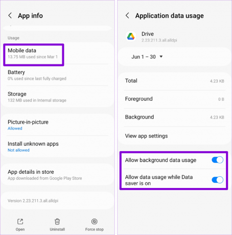 Google Drive mobildataanvändning på Android