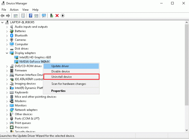Napsauta nyt hiiren kakkospainikkeella NVIDIA GeForce -ohjainta ja valitse Poista laite. VIDEO TDR Failure nvlddmkm.sys -virheen korjaaminen