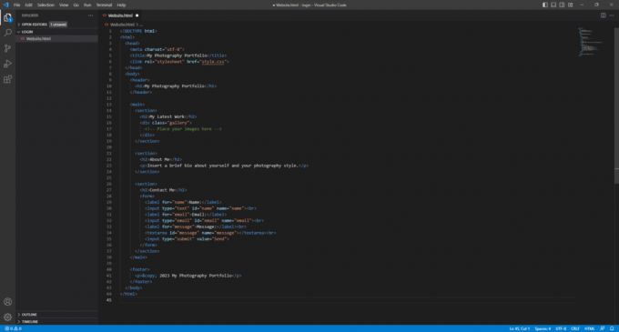 Incolla il codice in Visual Studio Code 