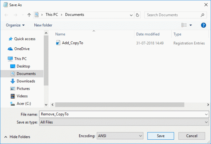 Lagre denne filen med navnet Remove_CopyTo.reg fle