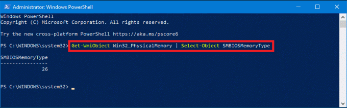 Vykonajte príkaz SMBIOSMemory Type v prostredí Windows PowerShell