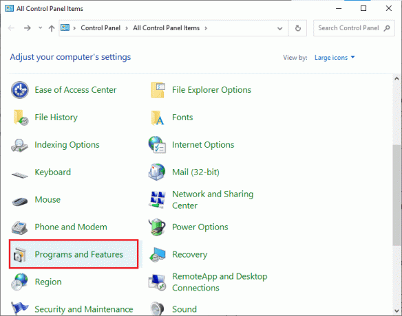  Cliquez sur Programmes et fonctionnalités. Correction du code d'erreur de zoom 2008 dans Windows 10