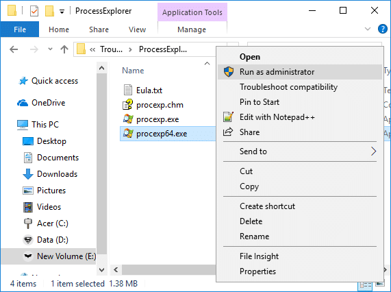 procexp64.exe 파일을 마우스 오른쪽 버튼으로 클릭하고 관리자 권한으로 실행을 선택합니다.