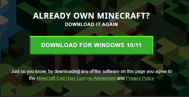 เยี่ยมชมเว็บไซต์ทางการของ Minecraft Launcher แก้ไขข้อผิดพลาดการเข้าสู่ระบบ Minecraft ใน Windows 10