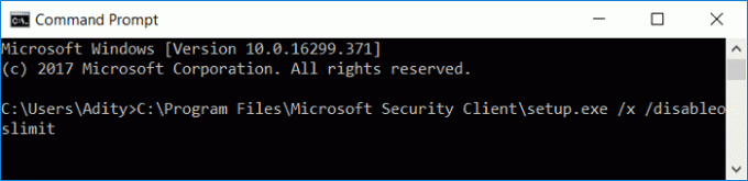 Εκκινήστε το παράθυρο απεγκατάστασης του Microsoft Security Client χρησιμοποιώντας τη γραμμή εντολών