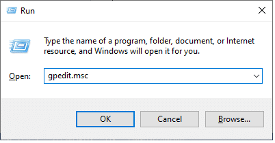 Geben Sie gpedit.msc ein und klicken Sie auf OK. | Aktivieren oder Deaktivieren des Administratorkontos in Windows 10