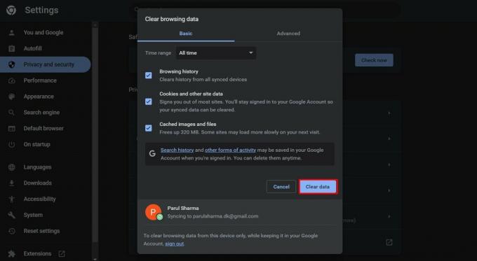 kliknij Wyczyść dane | Połączenia wideo Facebook Messenger nie działają w Chrome