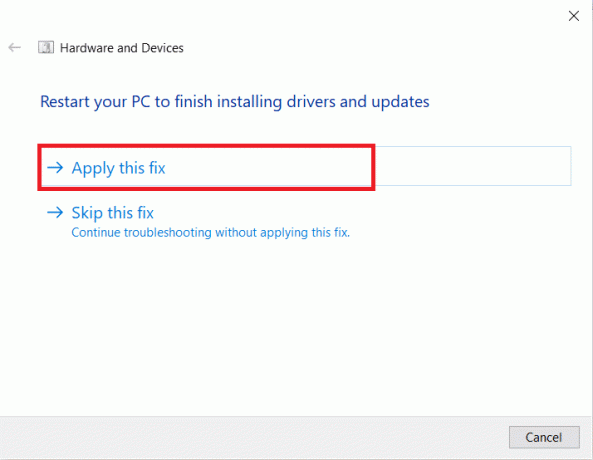 Šiame lange spustelėkite Taikyti šią pataisą. Kaip pataisyti nešiojamojo kompiuterio kamerą, neaptiktą „Windows 10“.