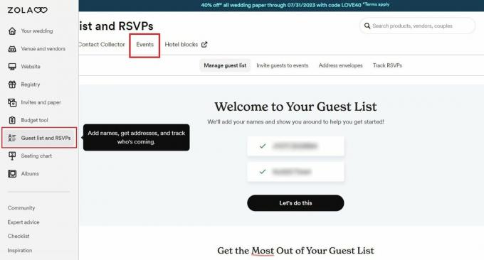 Popis gostiju i RSVP - kartica Događaji