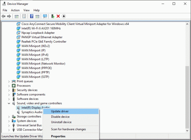 ตอนนี้ให้คลิกขวาที่อุปกรณ์เสียง HDMI แล้วคลิกอัปเดตไดรเวอร์