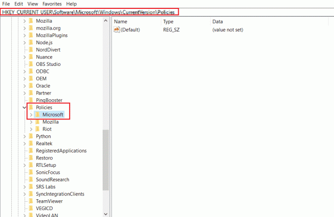 HKEY CURRENT USER პროგრამული უზრუნველყოფა Microsoft Windows CurrentVersion Policies