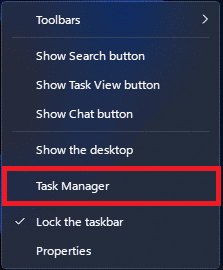 Klicken Sie mit der rechten Maustaste auf die Windows-Taskleiste und klicken Sie auf Task-Manager