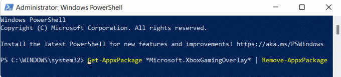 odstráňte prekrytie xboxgaming pre konkrétneho používateľa z prostredia Windows PowerShell.