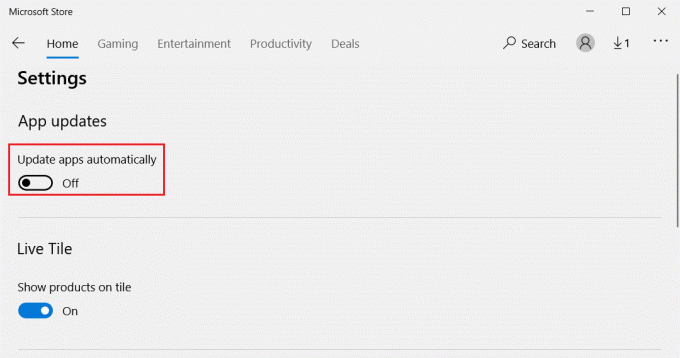 vypnite prepínač pre automatickú aktualizáciu aplikácií v nastaveniach obchodu Microsoft Store