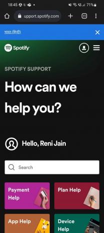 spotify supportsida på Android