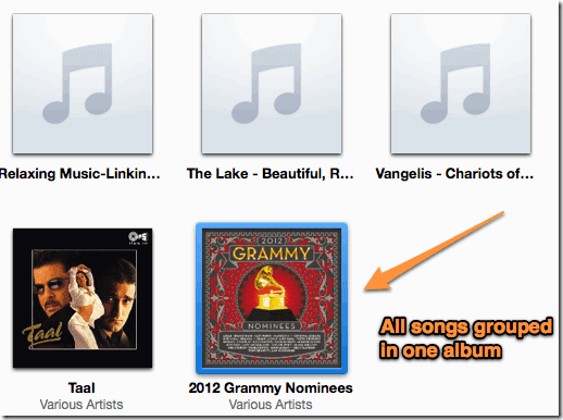 Песни в едни албуми, показващи отделни iphoneitunes7
