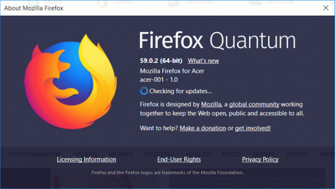 من القائمة ، انقر فوق " تعليمات" ثم " حول Firefox"