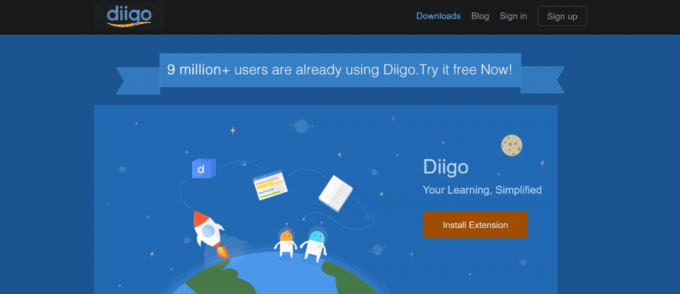 Halaman beranda aplikasi bookmark Diggo