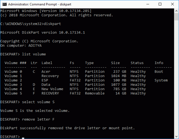 როგორ დამალოთ დისკი Windows 10-ში Command Prompt | როგორ დავმალოთ დისკი Windows 10-ში