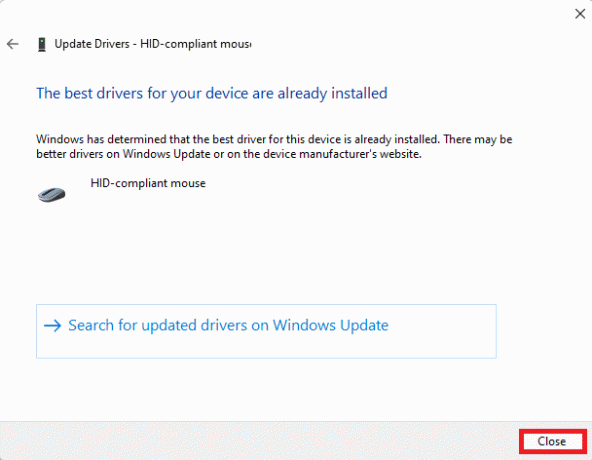 Välj stängningsknapp efter att ha uppdaterat drivrutinen i guiden Uppdatera drivrutin Windows 11