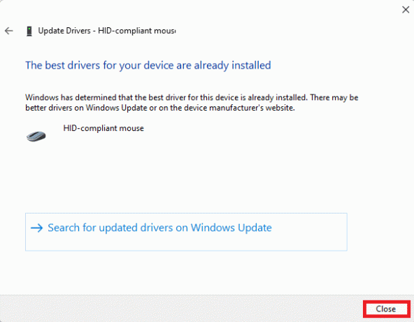 Selectați butonul de închidere după actualizarea driverului în asistentul Actualizare driver Windows 11