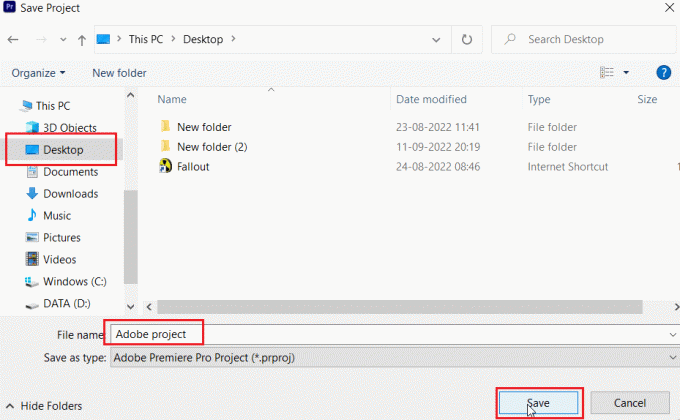 انقر فوق حفظ لحفظ المشروع. إصلاح Premiere Pro Error Code 3 في نظام التشغيل Windows 10