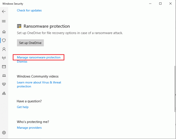 Válassza a Ransomware-védelem kezelése lehetőséget. Javítsa ki a Dota 2 lemezírási hibát