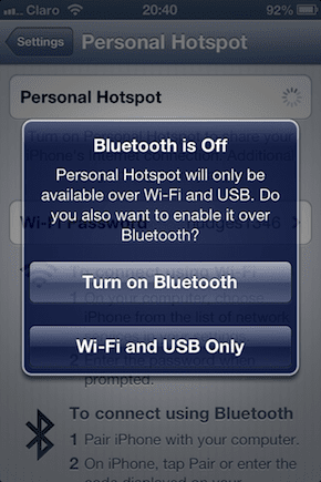 Hotspot personale Bluetooth