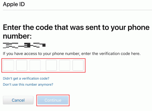 Ange verifieringskoden som skickats till ditt Apple-ID-registrerade telefonnummer och klicka på Fortsätt