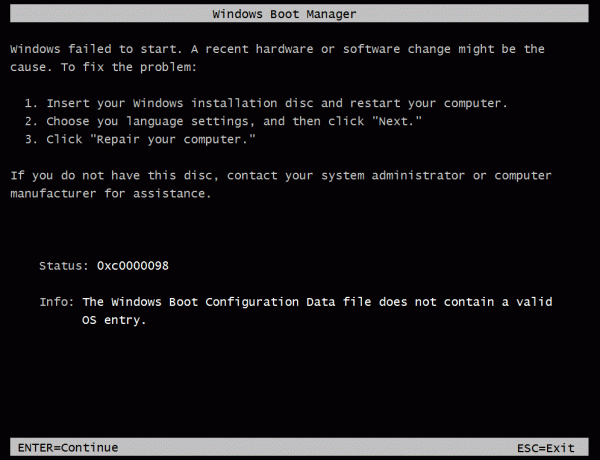 إصلاح خطأ التمهيد 0xc0000098 على نظام التشغيل Windows 10
