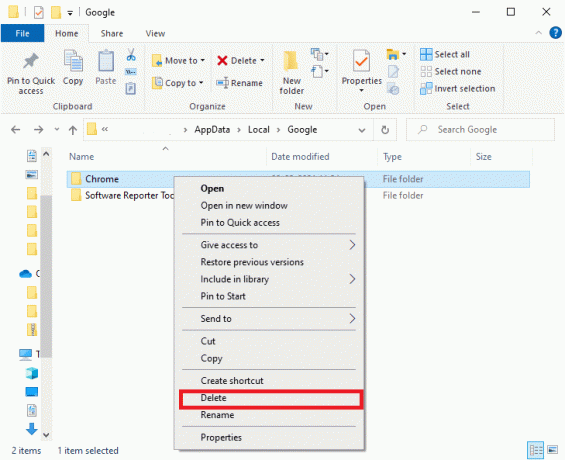 Dabar dešiniuoju pelės mygtuku spustelėkite „Chrome“ aplanką ir ištrinkite jį. | RESULT_CODE_HUNG