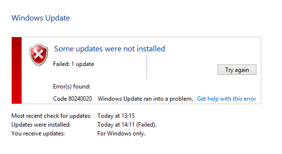 修正Windows10はエラーコード80240020のインストールに失敗しました