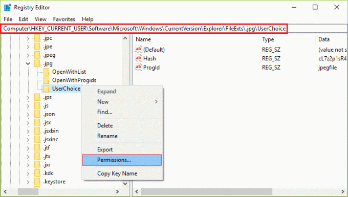 Desnom tipkom miša kliknite mapu UserChoice u ključu registra .jpg