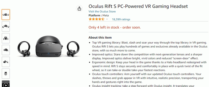 Oculus Rift S amazonská stránka