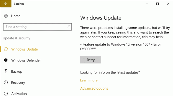 Remediați eroarea de actualizare Windows 10 0x8000ffff