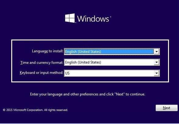 Windows 10 설치 시 언어 선택