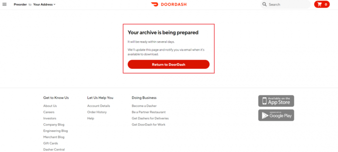 Arhiva dvs. este în curs de pregătire pe site-ul web DoorDash