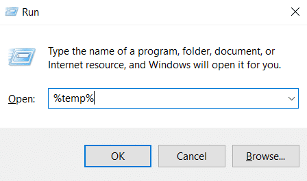 कमांड बॉक्स में %temp% टाइप करें और एंटर दबाएं